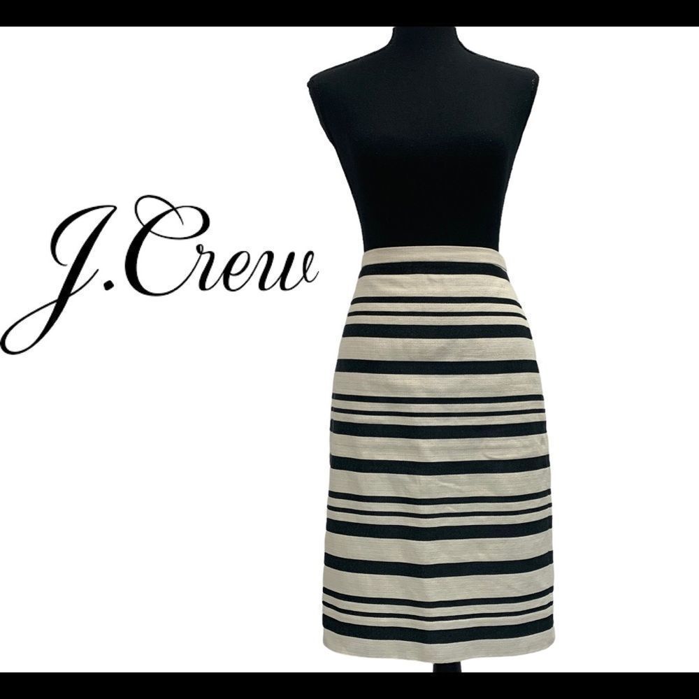 J.Crew Striped Textured Ivory Light Cream Pencil Skirt Sz 0